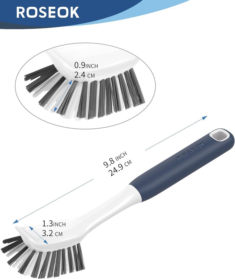 ROSEOK Dish Brush with Built-in Scraper,Kitchen Scrub Brush for Cleaning Dishes,Pots,Non-Stick Pans and Sinks,Navy Blue,2 Pack - Image 4
